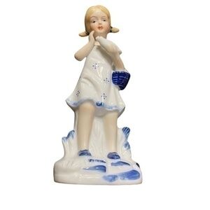 Vintage Porcelain Girl Holding a Dove and Basket Figurine